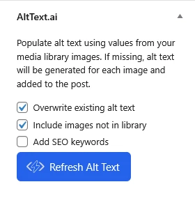 настройка параметров Alt Text AI