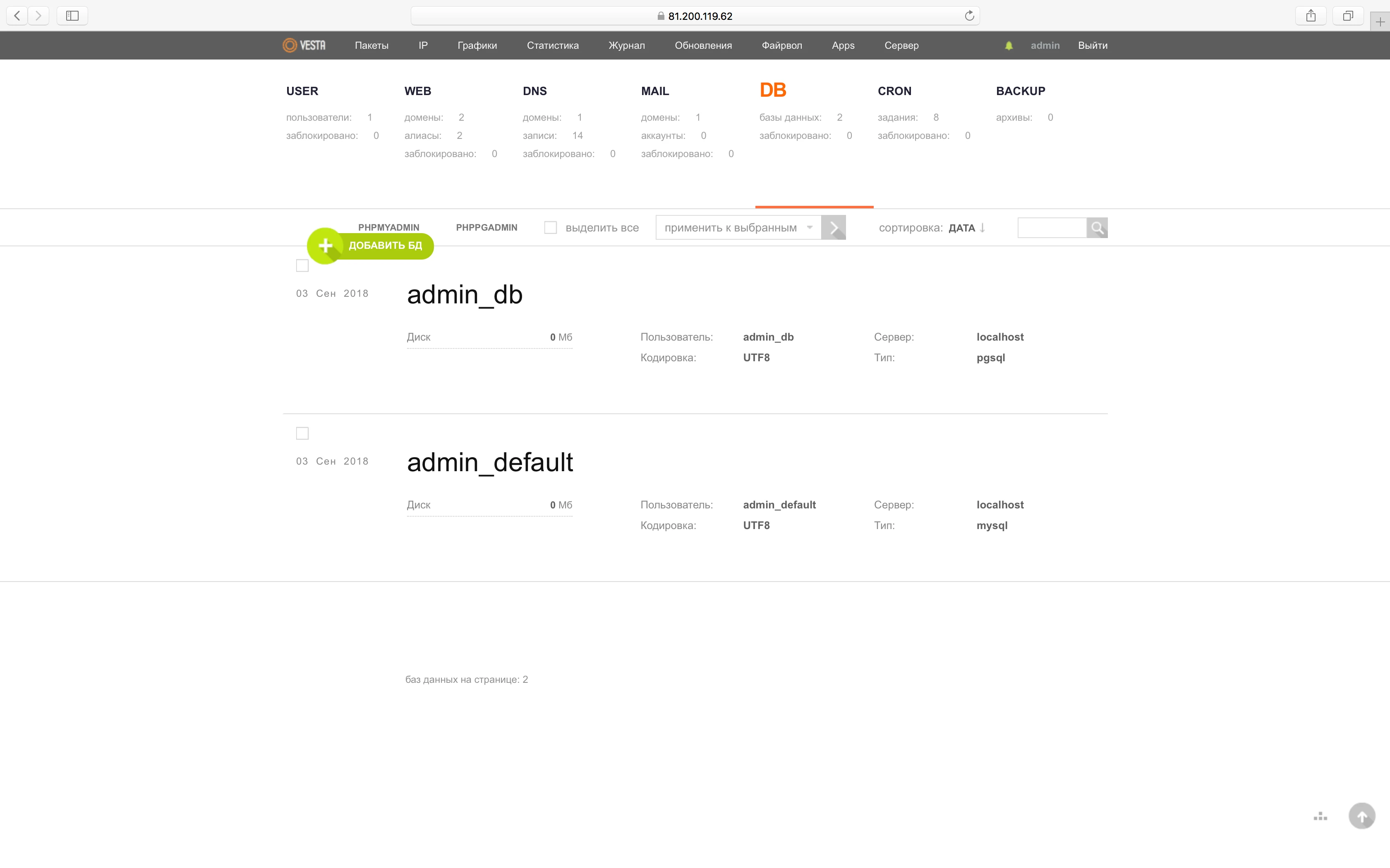 панель Vesta CP