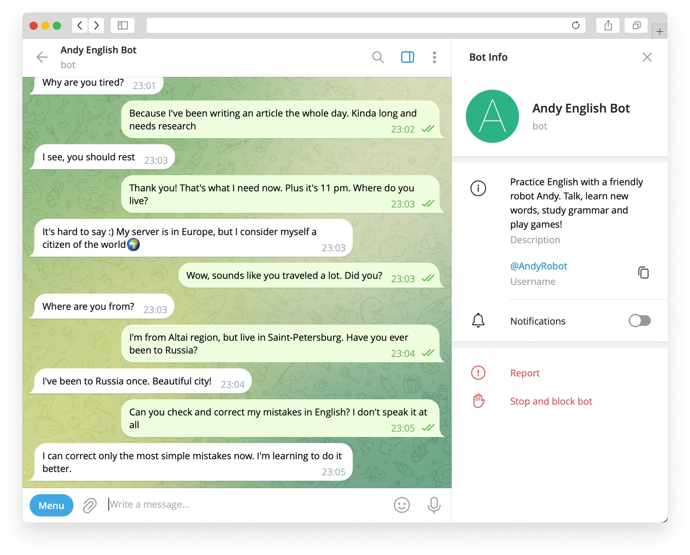 Andy English Bot телеграм