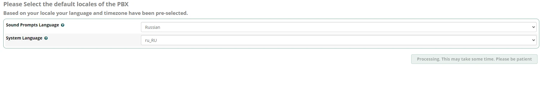 FreePBX localization selection