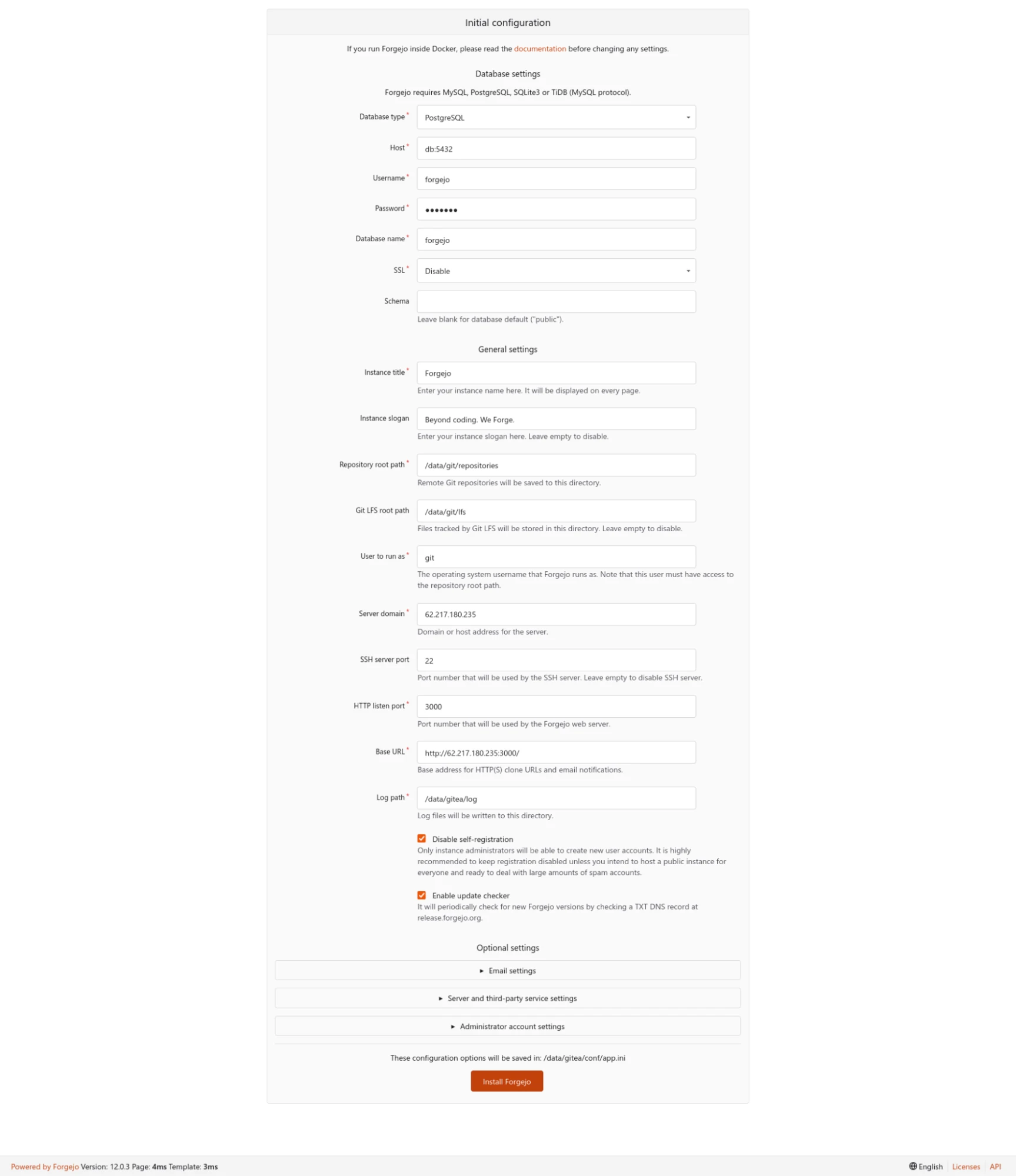 Настройка Forgejo