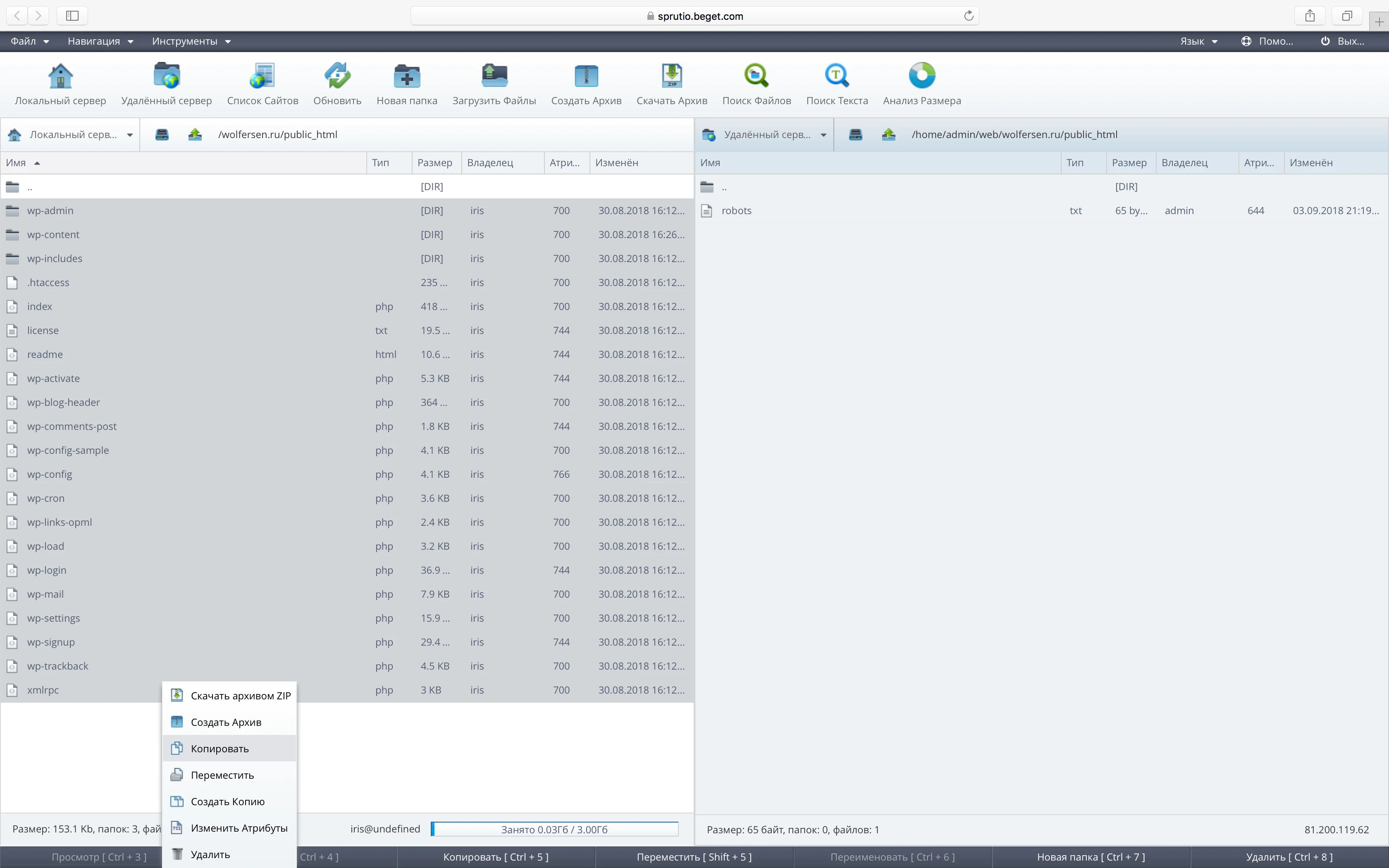 файлы и папки сайта