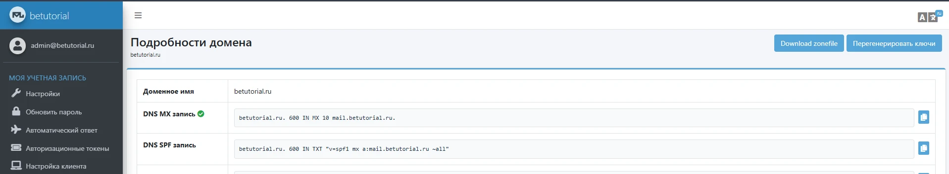 Mailu – DNS-записи домена