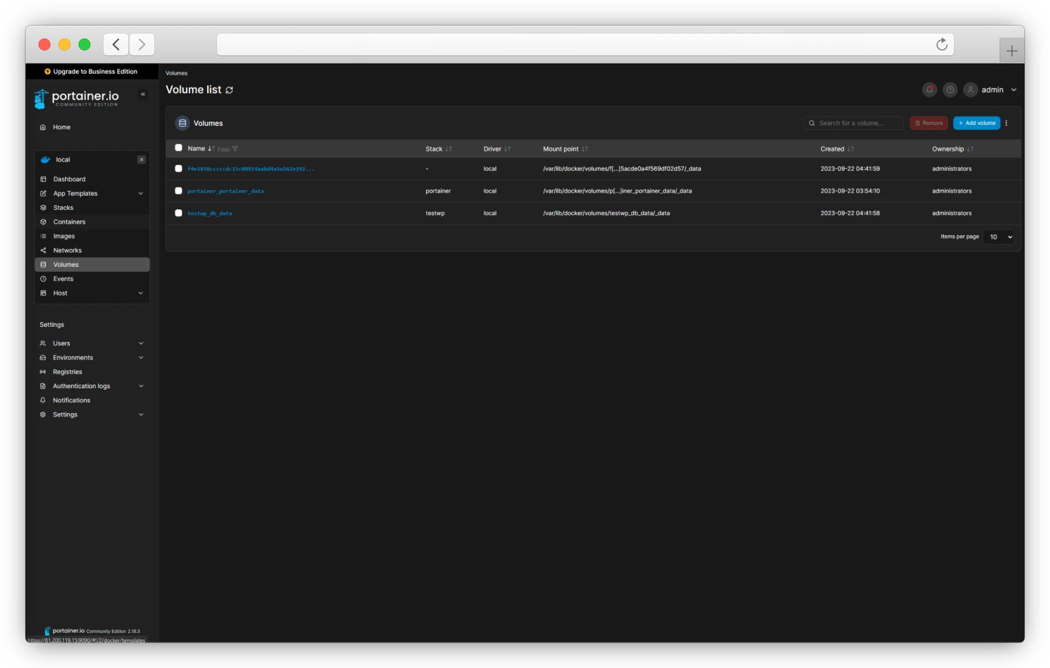 раздел Volumes