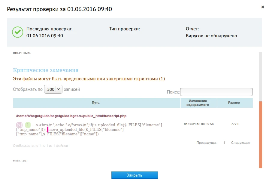 Последний отчет