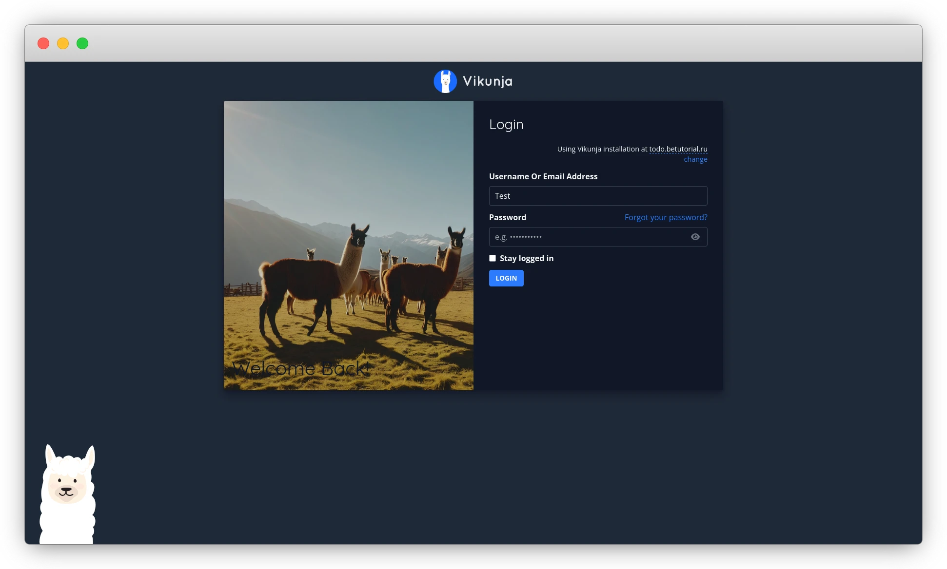 vikunja страница входа