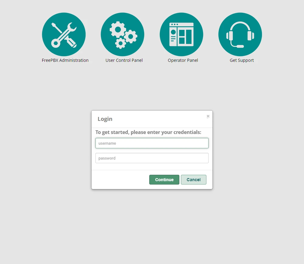 FreePBX admin login form