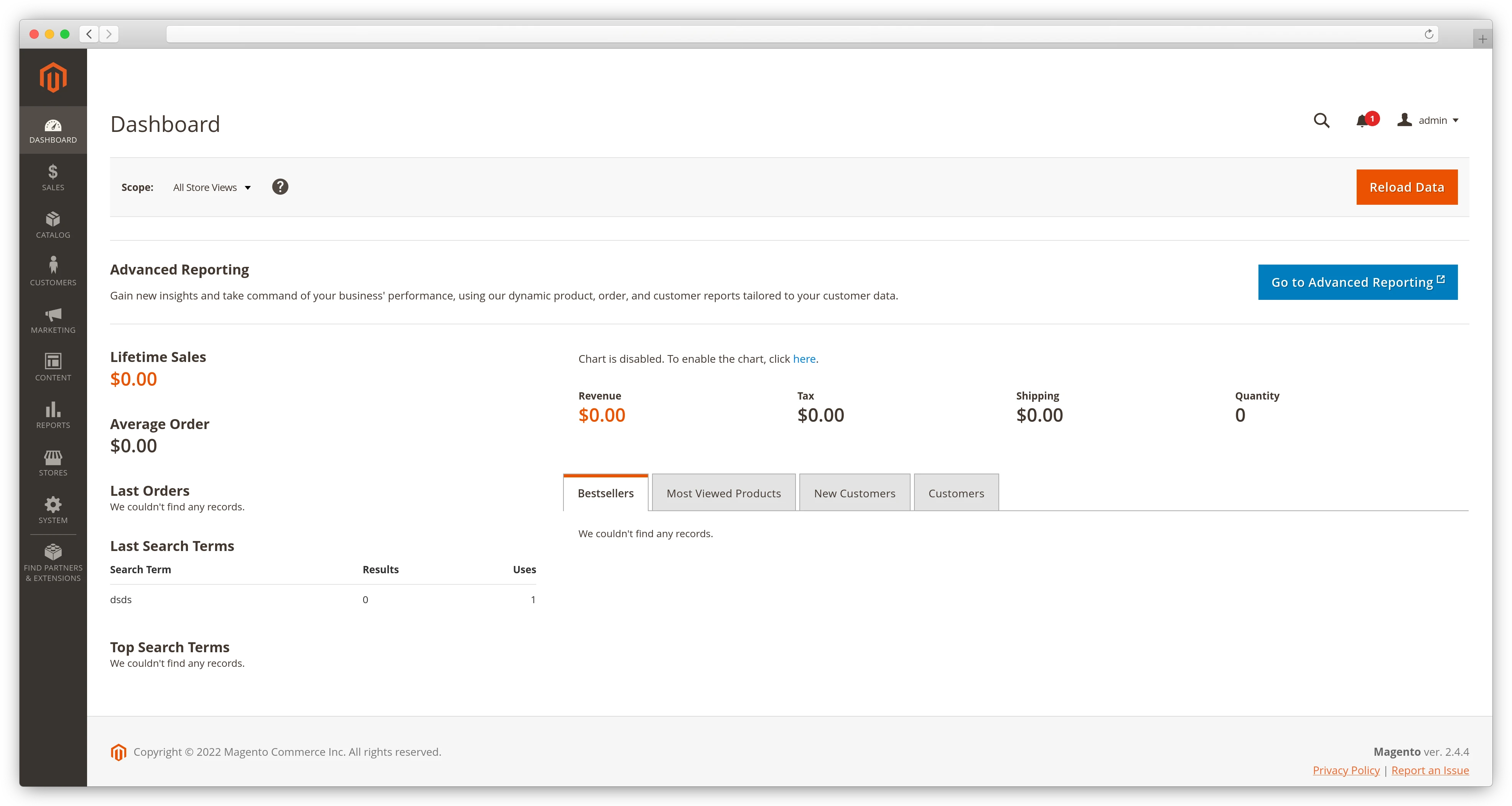 Magento Admin screen