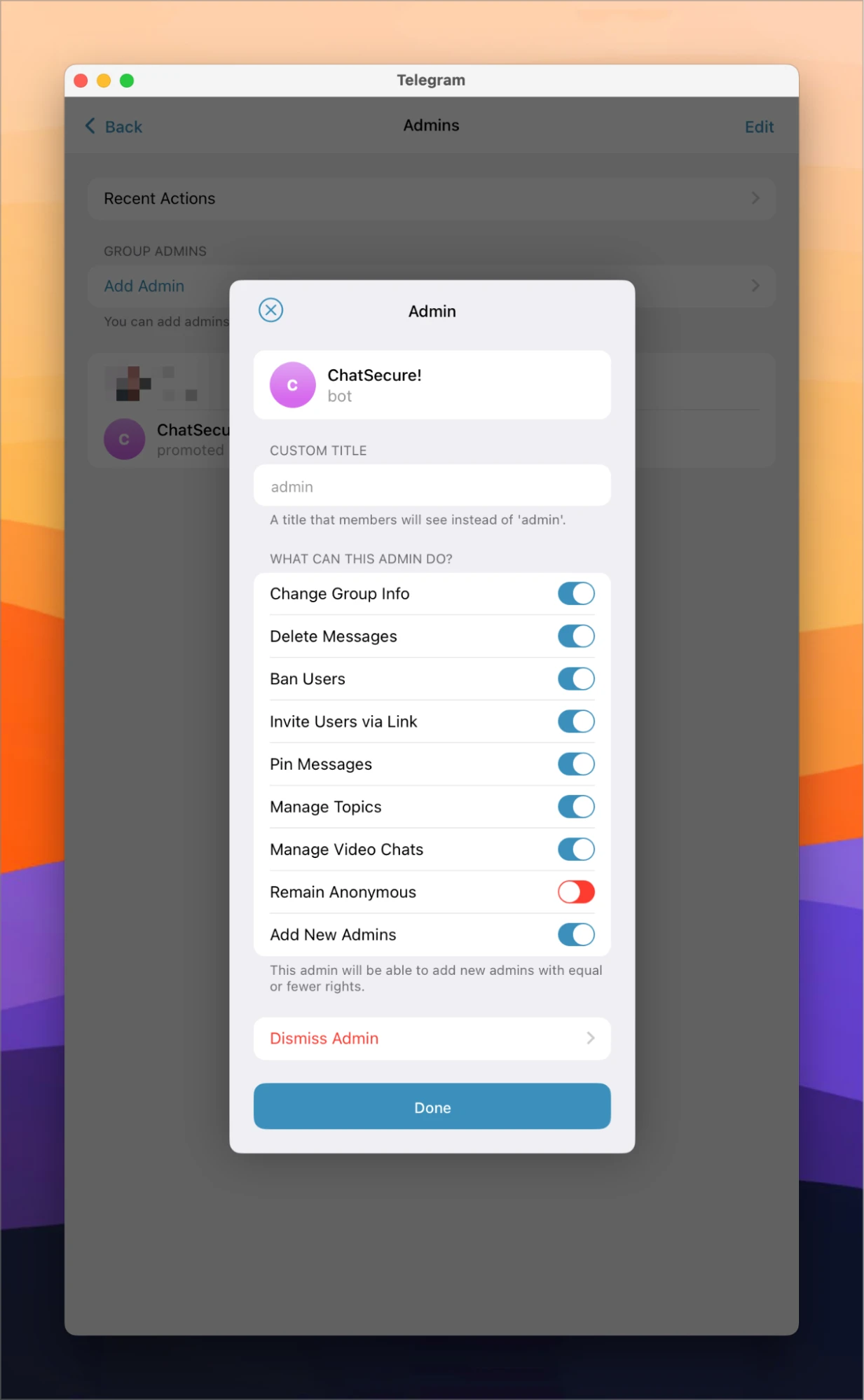 Подключаем бота в настройках