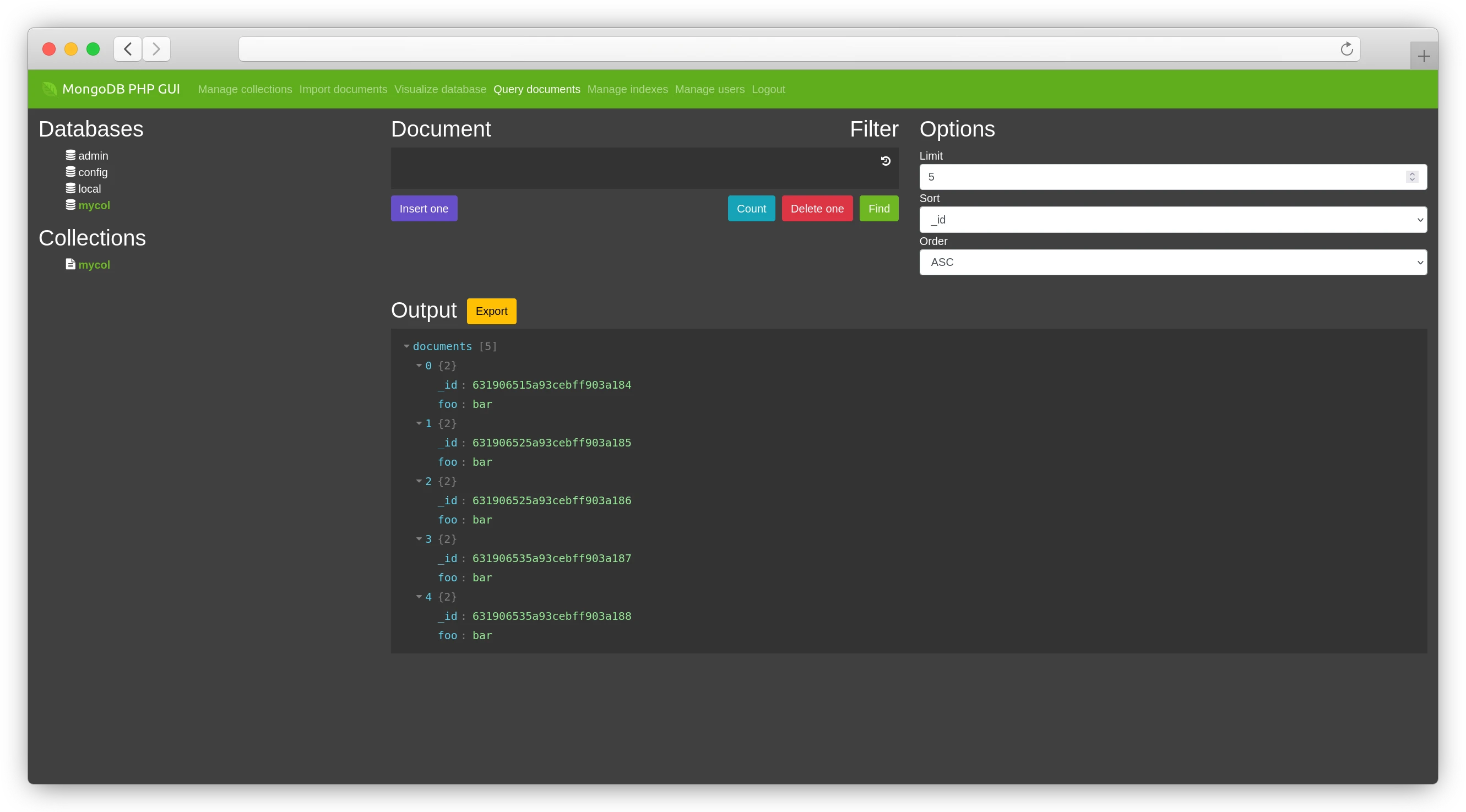 MongoDB PHP GUI screen