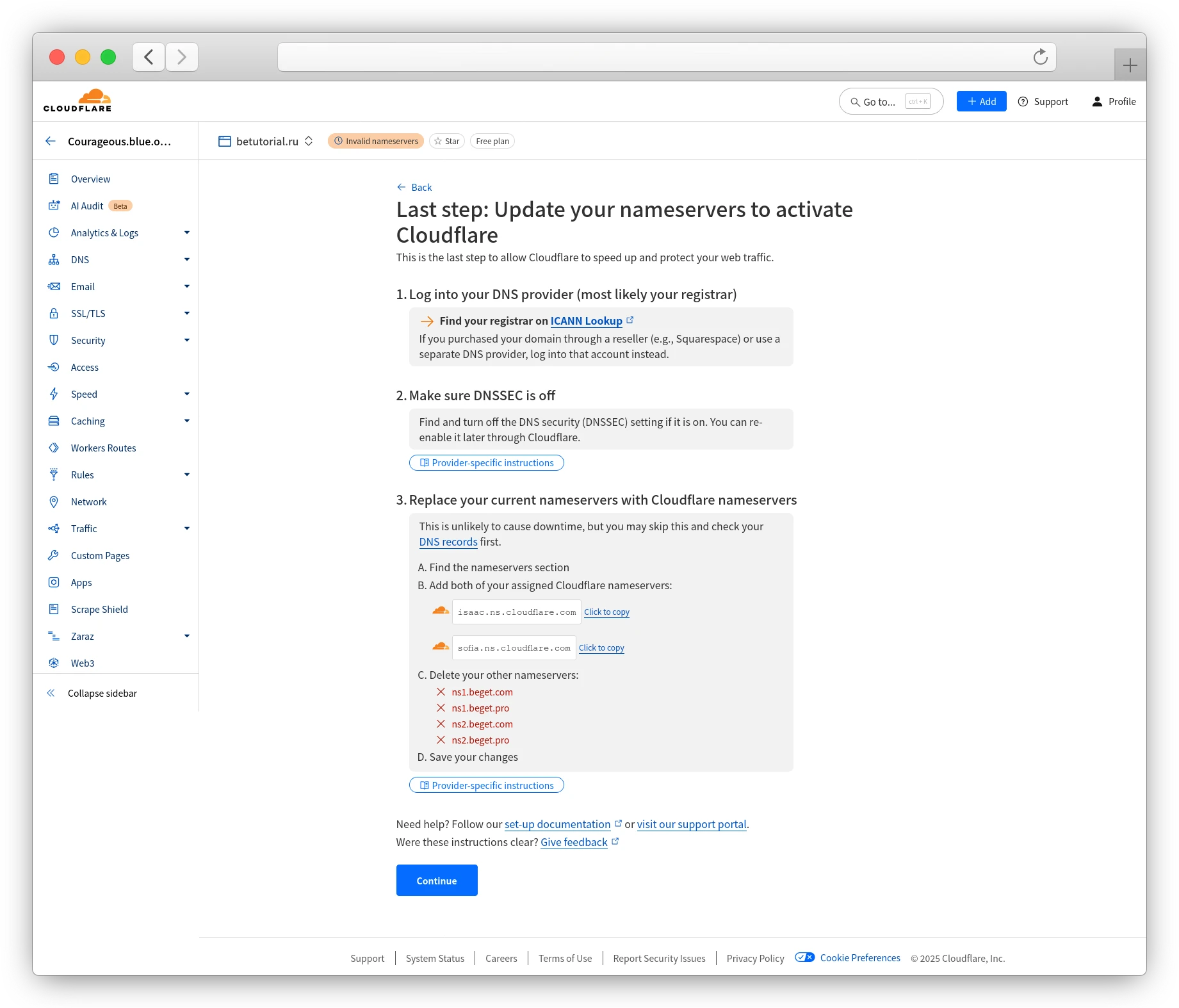 cloudflare обновление NS