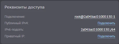 Реквизиты доступа - IPv6