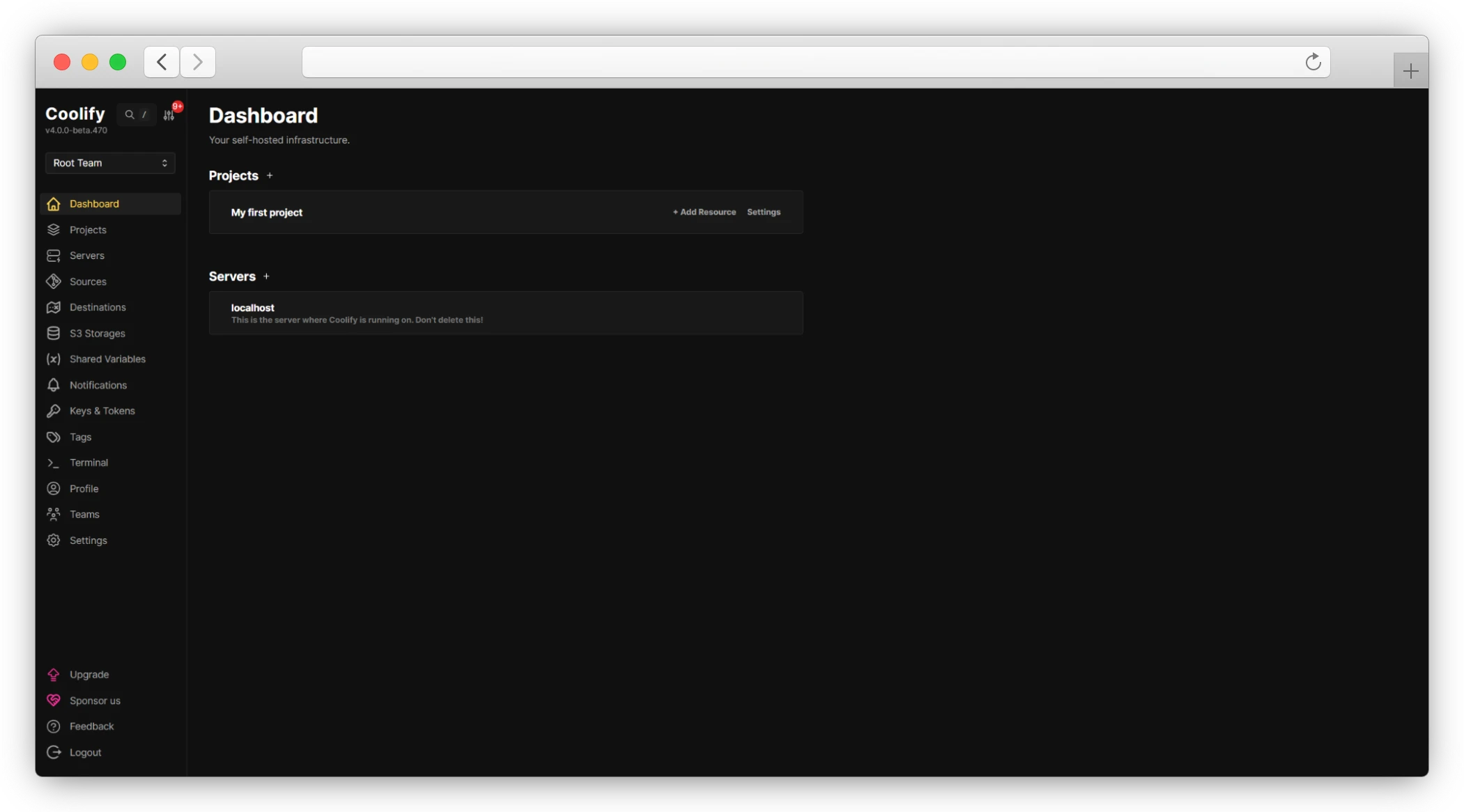 coolify dashbord