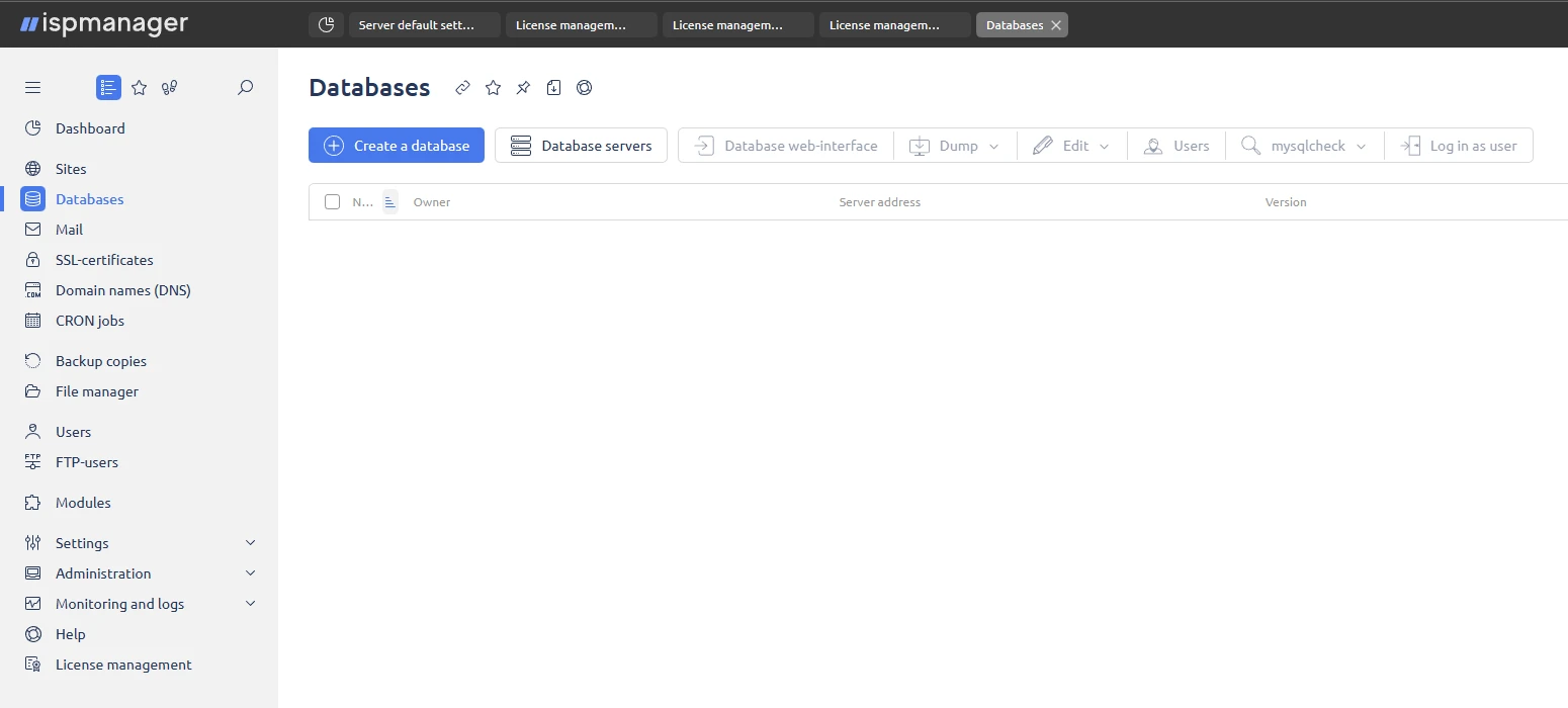 ispmanager databases
