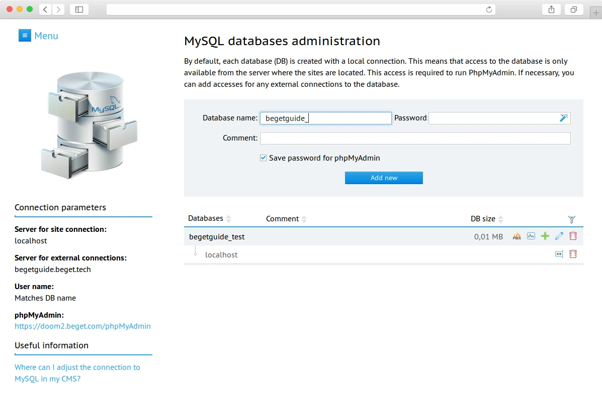 MySQL hosting server