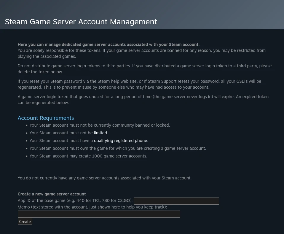 steam server account