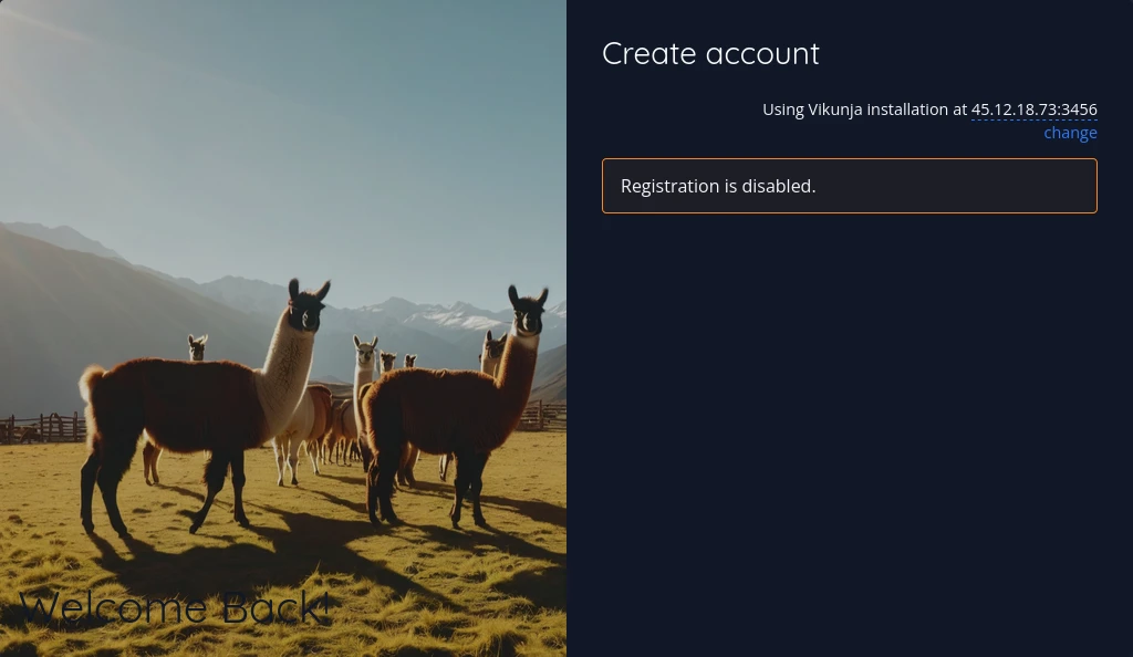 vikunja регистрация отключена